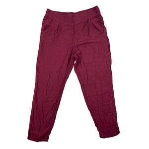 Free People We the Free Pants Womens M Red Smocked Waist‎ Relaxed Lounge Tapered